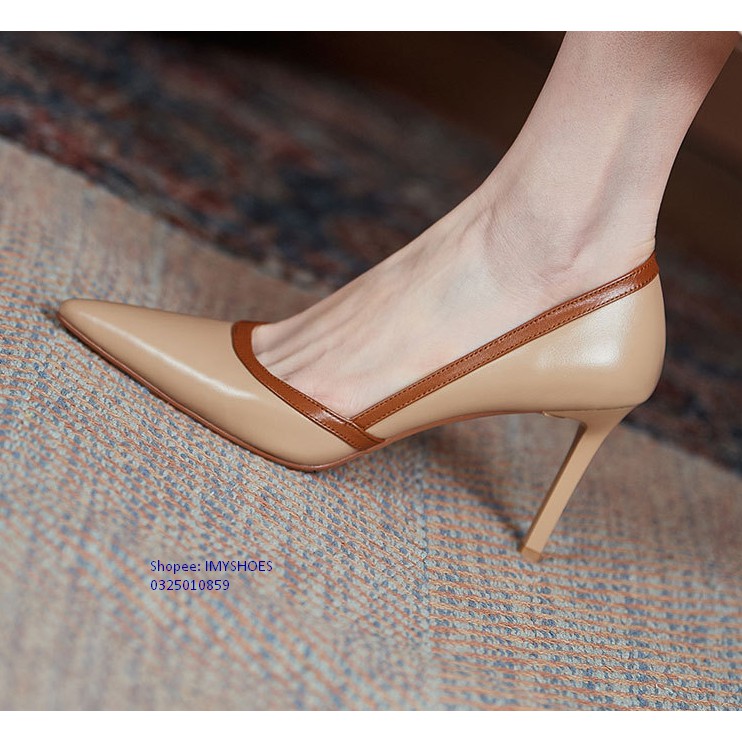 GIÀY CAO GÓT VIỀN NÂU CAO 9CM KIỀU TRỤ NHỌN CHẮC CHÂN - GIÀY IMYSHOES