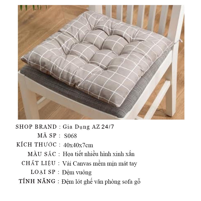 Đệm ngồi bệt vuông tròn tựa lưng đệm lót ghế văn phòng sofa gỗ hình vuông 40x40x7cm họa tiết 3d S068