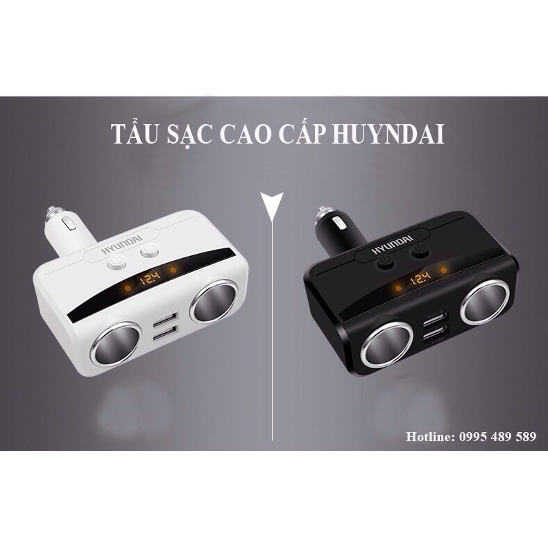 <XẢ KHO> Bộ Chia Tẩu Sạc Xe Hơi Huyndai Cao Cấp Hàng Hiệu 2 Tẩu - 2 Cổng USB