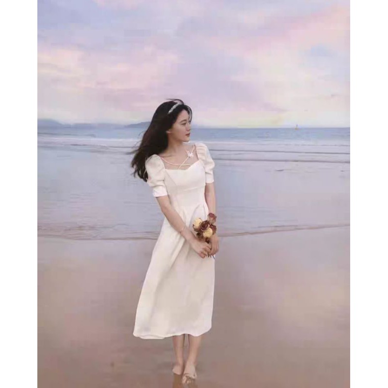 🎗ĐẦM TRẮNG XÒE CHÉO DÂY HÀN QUỐC SIÊU PHẨM