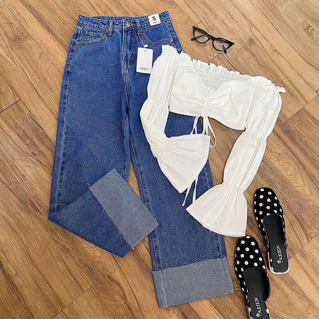 Quần jeans gập gấu - Quần ống rộng culottes ulzzang | BigBuy360 - bigbuy360.vn