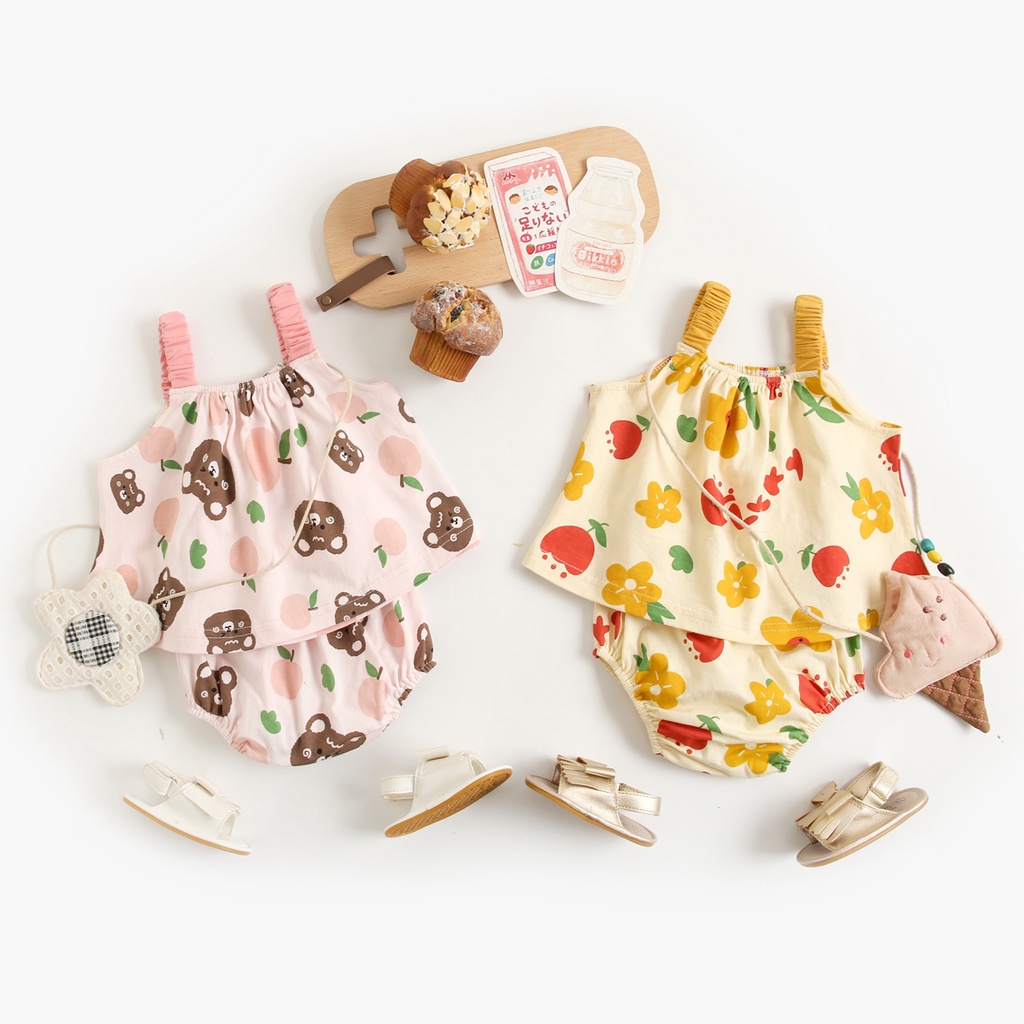 Sanlutoz Mùa hè Dễ thương Em bé Cô bé Bộ quần áo Ngọn + Bloomer 2 cái