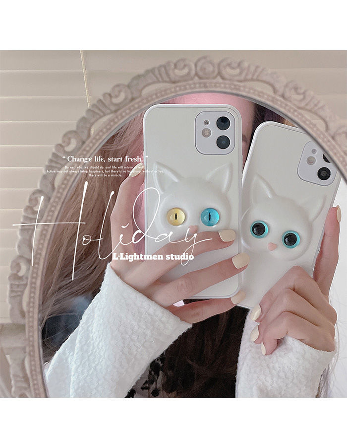 IPhone 12 case White Cat With Different Pupils Iphone 7plus 8 Plus Xr X Xs Max 11 Pro 11 Pro max 12 mini 12 pro max Protective Cover