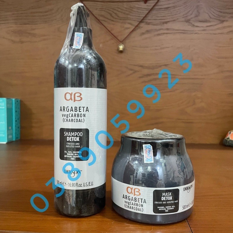 Dầu gội và hấp DIKSON ARGABETA VEGCARBON DETOX thải độc tóc và da đầu 500mlx2