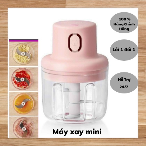 Máy xay mini sạc điện, máy xay đa năng 250ml màu hồng, Xay Tỏi, Hành