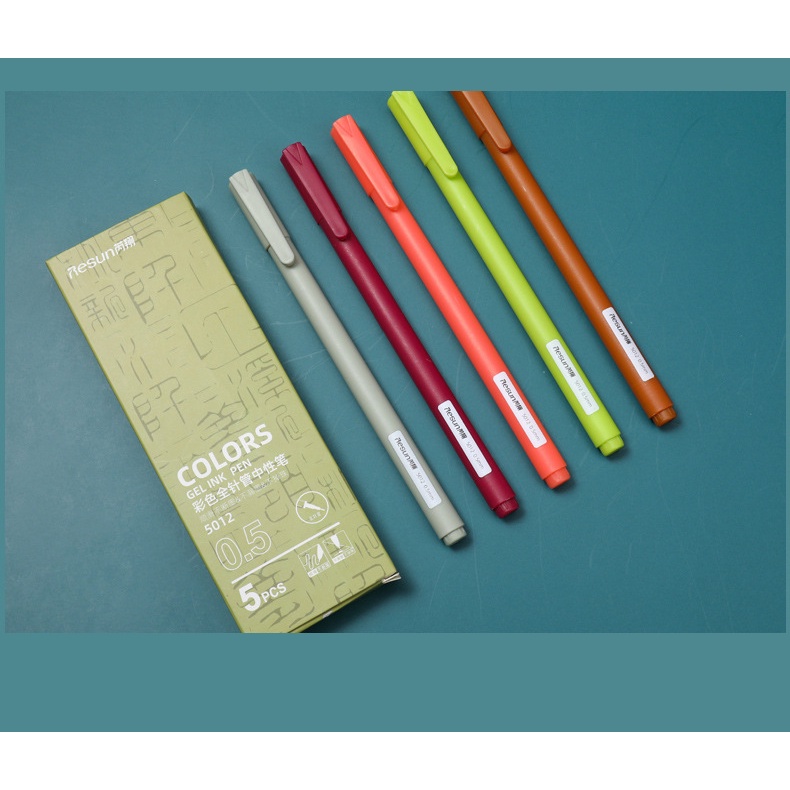 Set 5 bút gel kaco 0.5mm resun nhiều màu MODINA set 5 cây, bút bi mực nhiều màu 5 cây viết trơn mực