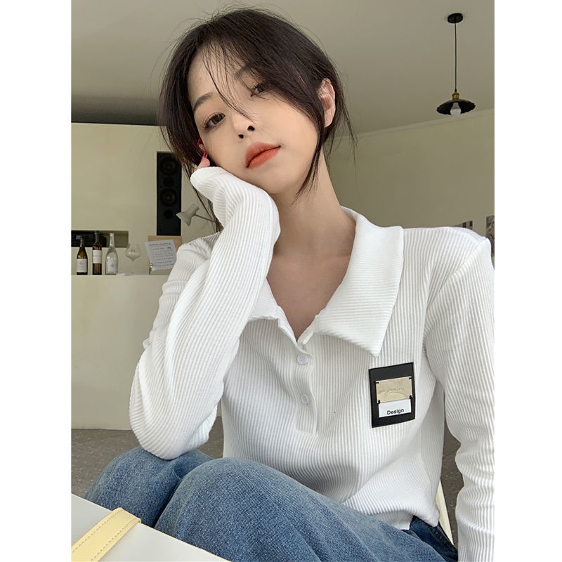 Áo Thun Tay Dài Màu Xanh Dương Kiểu Dáng Ngọt Ngào Cho Nữ