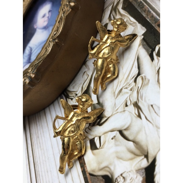 Set bông tai kẹp vintage dây chuyền- thiên thần cupid/ Giáng sinh