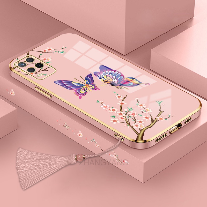 ốp lưng oppo a54 Ốp Điện Thoại Silicon Họa Tiết Bươm Bướm Kèm Dây Đeo Cho oppo a54