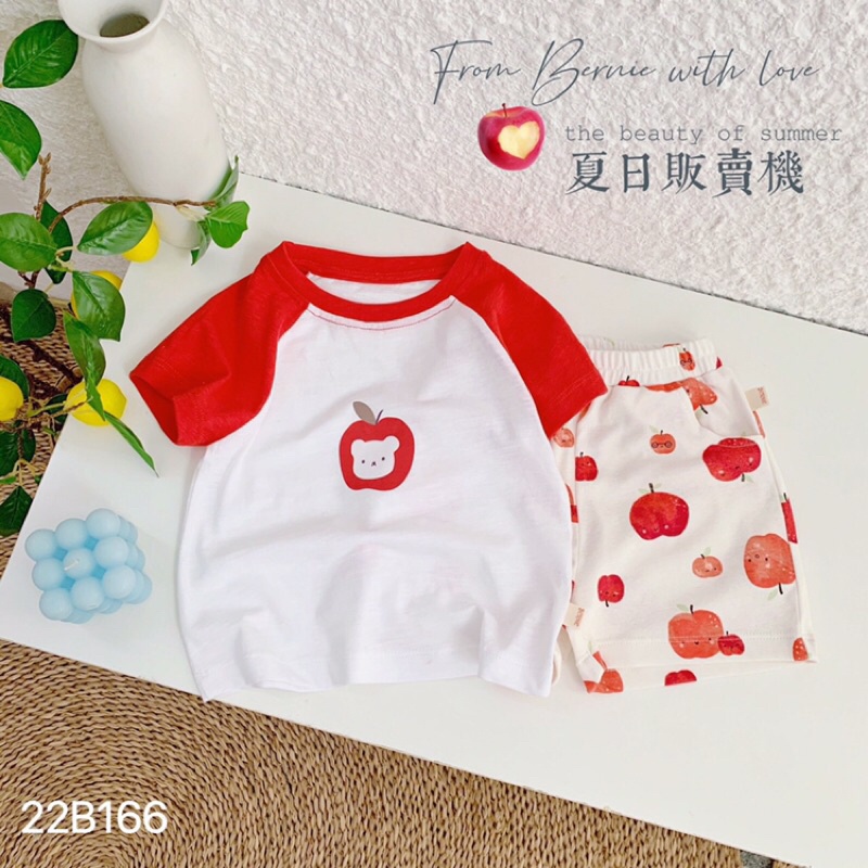 Bộ áo cộc tay, quần đùi hoạ tiết quả táo cho bé gái cực xinh chất cotton mềm mát (Bernie)