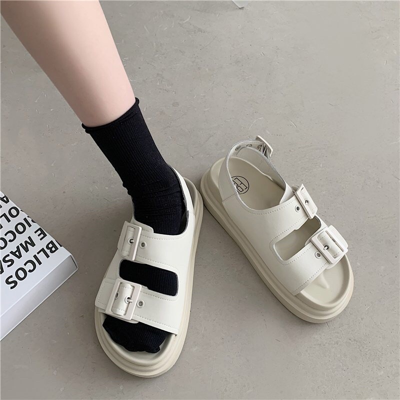 Dép Sandal Ulzzang cao cấp - Giày đi học hai quai khuy đế cao nam nữ chuẩn hàng quảng châu