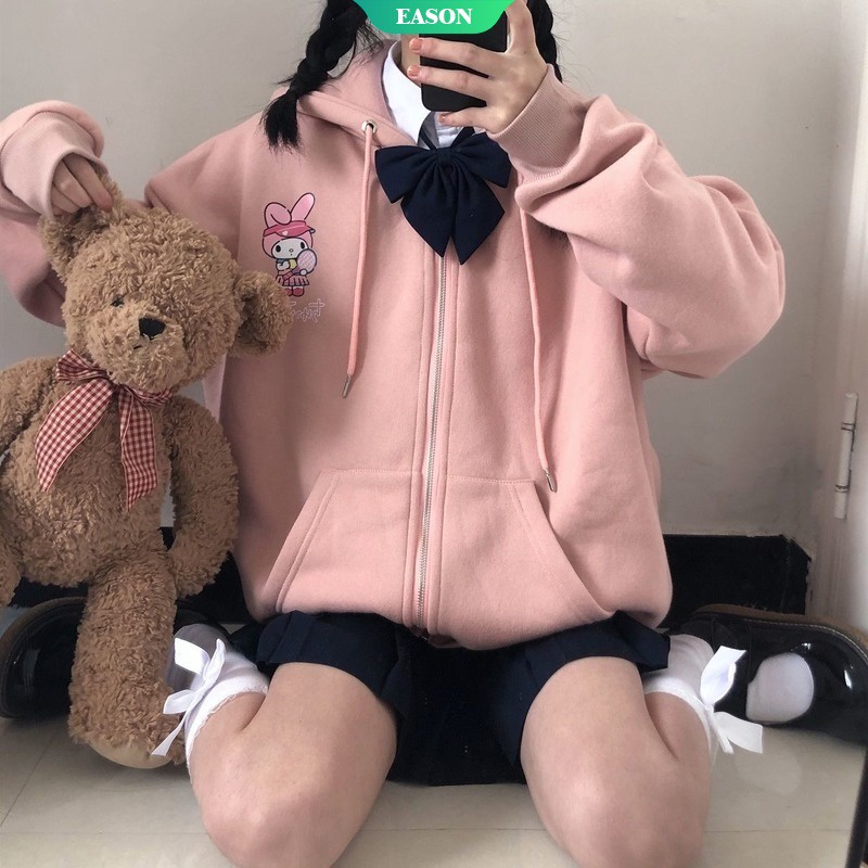 Sanrios Áo Hoodie Dáng Rộng Bằng Vải Nhung Dày Ấm Áp In Họa Tiết Hoạt Hình Dễ Thương Phong Cách Nhật Bản Dành Cho Nữ