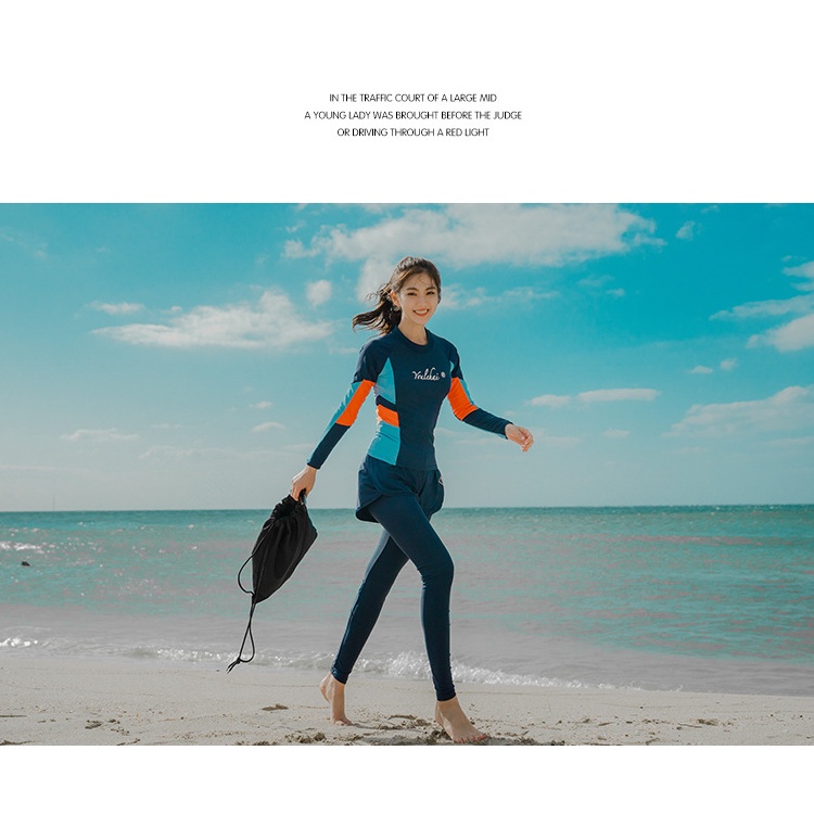 Đồ bơi nữ dài tay phong cách Hàn Quốc xanh cam