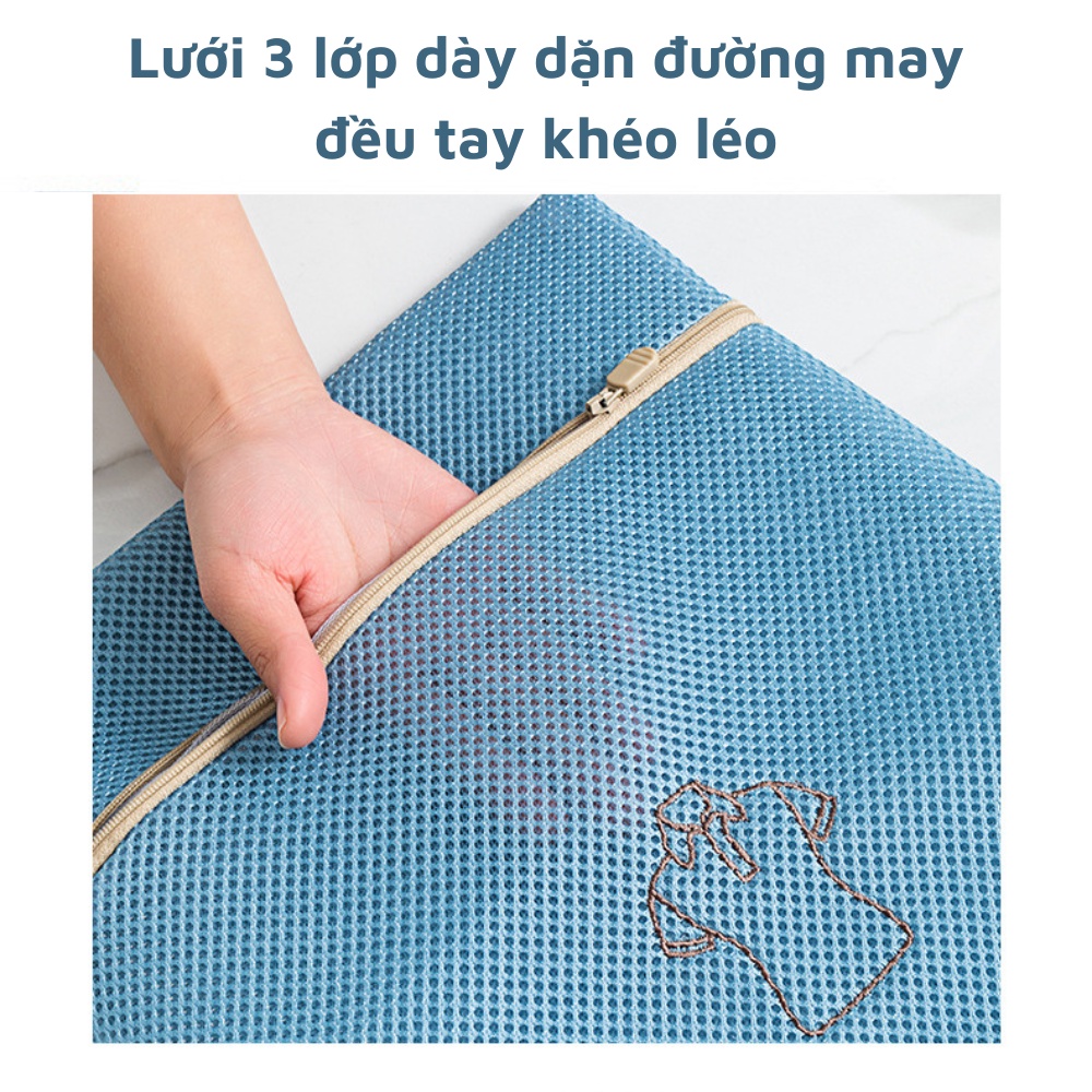 Túi giặt quần áo đồ lót máy giặt chất liệu lưới 3 lớp có khóa hình thêu phân loại tiện lợi nhiều màu