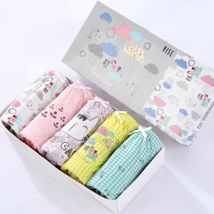 Set 5 quần lót bé gái Hàn Quốc 100% vải cotton thoáng mát, an toàn cho sức khỏe của bé mẫu Rain Cloud