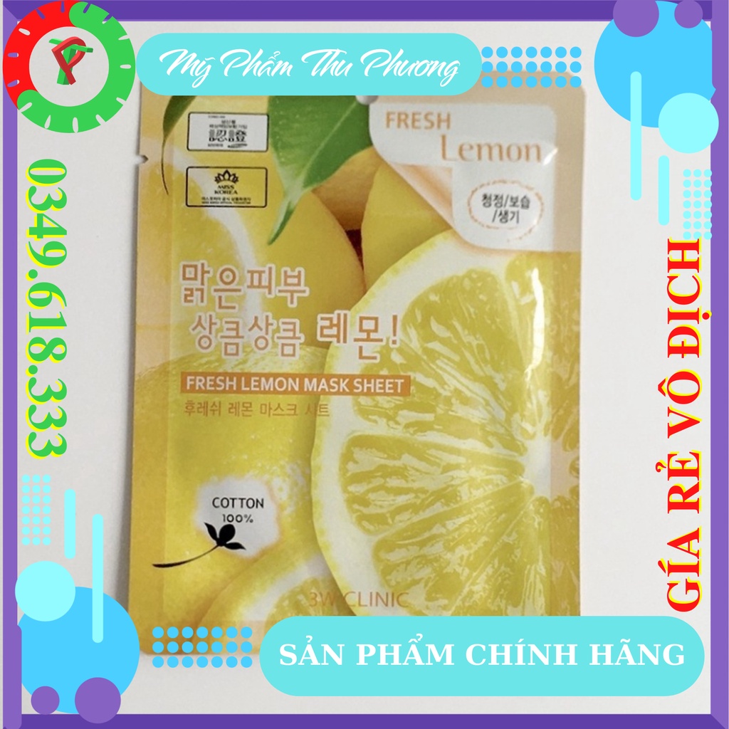 10 Mặt nạ dưỡng da thiên nhiên Chanh Mỹ phẩm chăm sóc da Hàn Quốc chính hãng 3W Clinic Fresh Lemon Mask Sheet