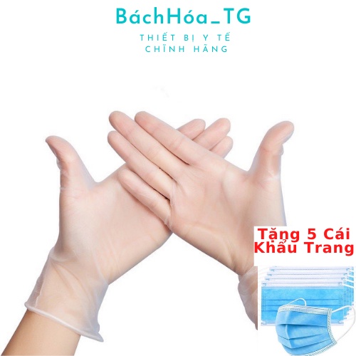 găng tay y tế nitrile không bột màu - trắng trong suốt hộp 50cai tặng 5 cái khẩu trang kháng khuân BáchHóa_TG