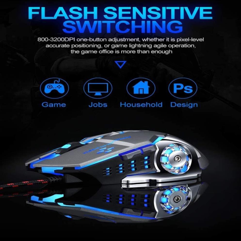 Chuột Máy Tính Có Dây Chuyên GAME T-Wolf V6 PRO Full Led, Chuột Gamming Siêu Nhạy Chỉnh 800 - 3200DPI, Đế Di Kim Loại