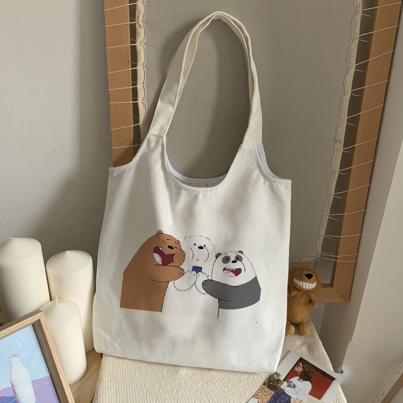 [Mã FASHIONT4WA2 giảm 10K đơn từ 50K] TÚI TOTE VẢI BỐ ĐEO VAI CANVAS &quot;BẦU&quot; GẤU WE BARE BEARS