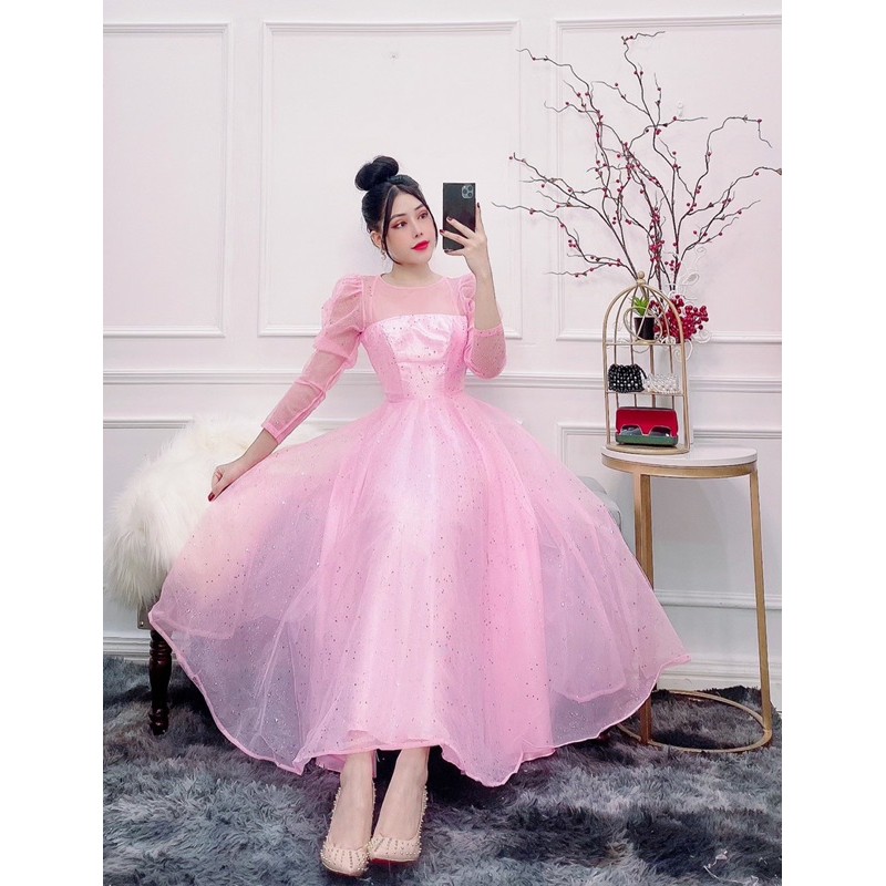 Đầm dự tiệc công chúa tay dài lưới kim tuyến TRIPBLE T DRESS - size M/L - MS138Y