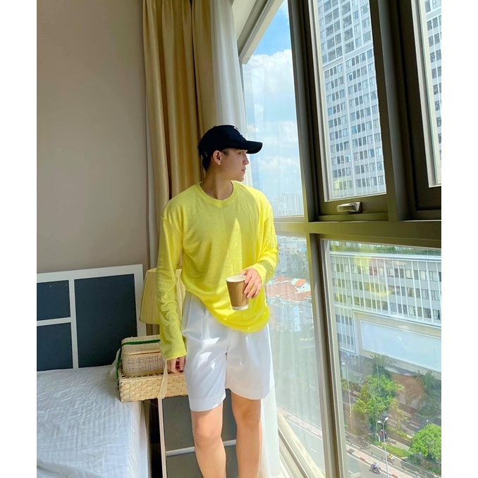 Áo thun nam dài tay fom rộng , vải cotton giấy