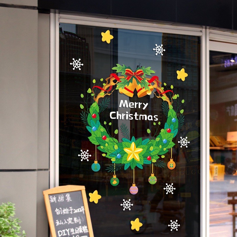 Decal trang trí Noel - Vòng Nguyệt Quế Xanh kèm chữ