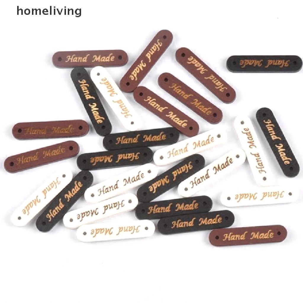 Set 50 Nút Gỗ Khắc Chữ &quot;Hand Made&quot; Làm Thủ Công