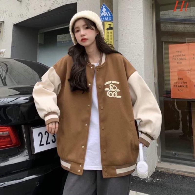 Áo khoác bomber nỉ gấu mây HT12
