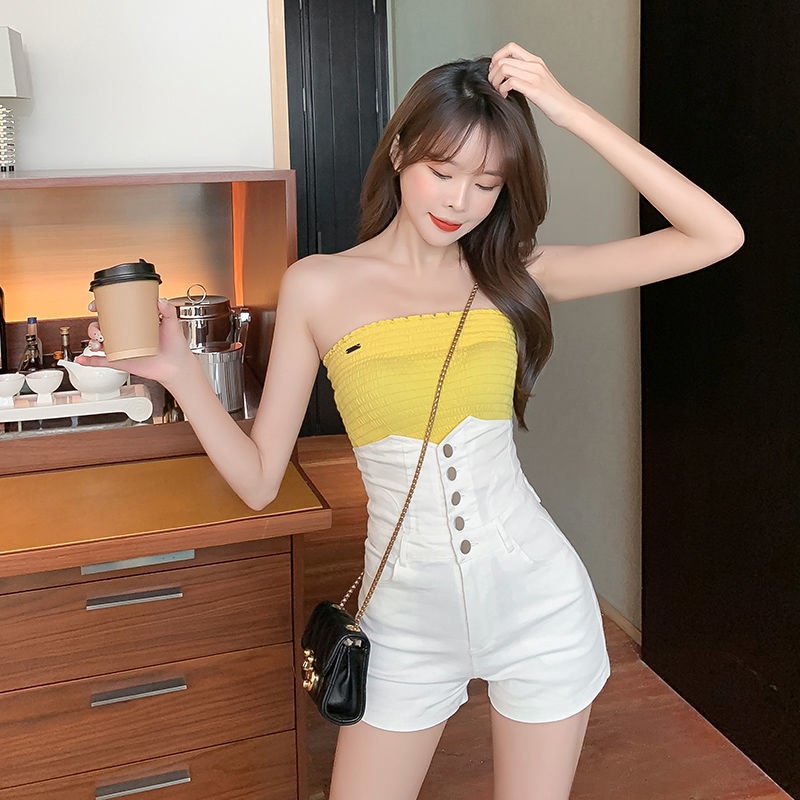 Quần short denim JSC lưng cao co giãn phối nút phong cách Hàn Quốc