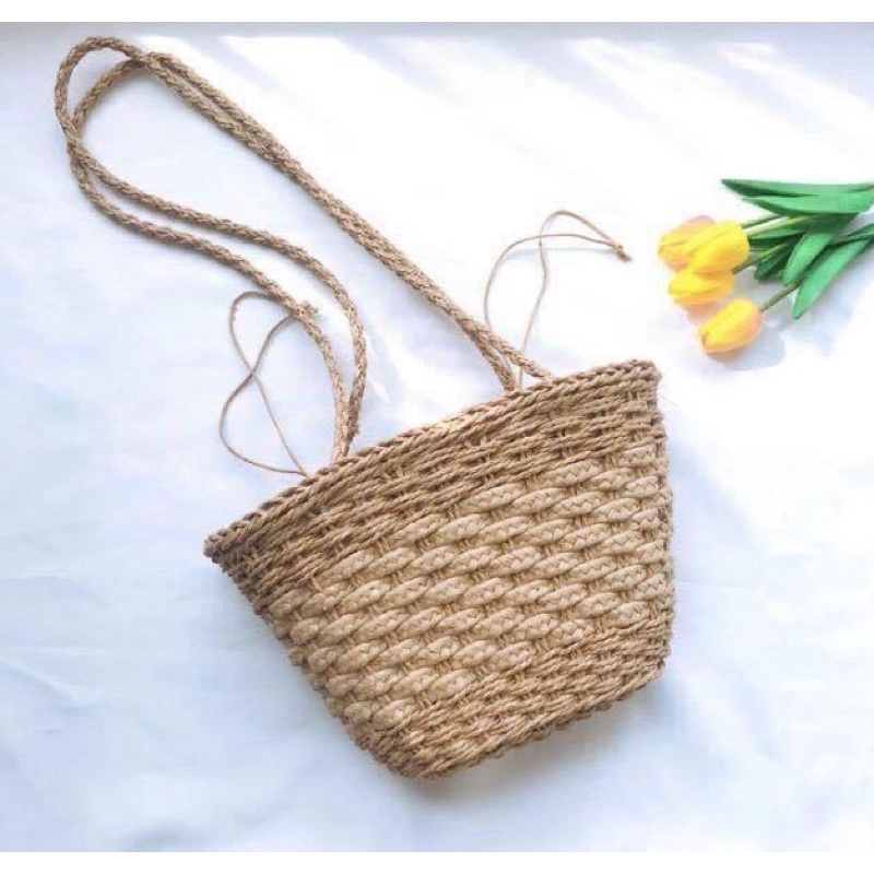Túi Cói Đi Biển Đeo Vai Vintage Phong Cách Hàn Quốc Siêu Xinh