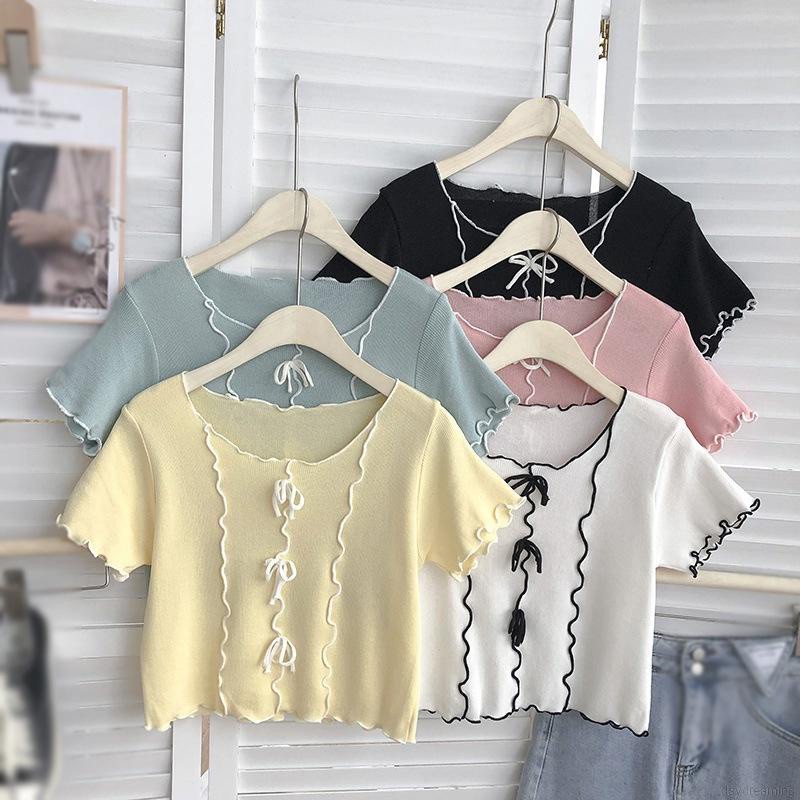 Áo croptop dệt kim cổ tròn thời trang quyến rũ cho nữ