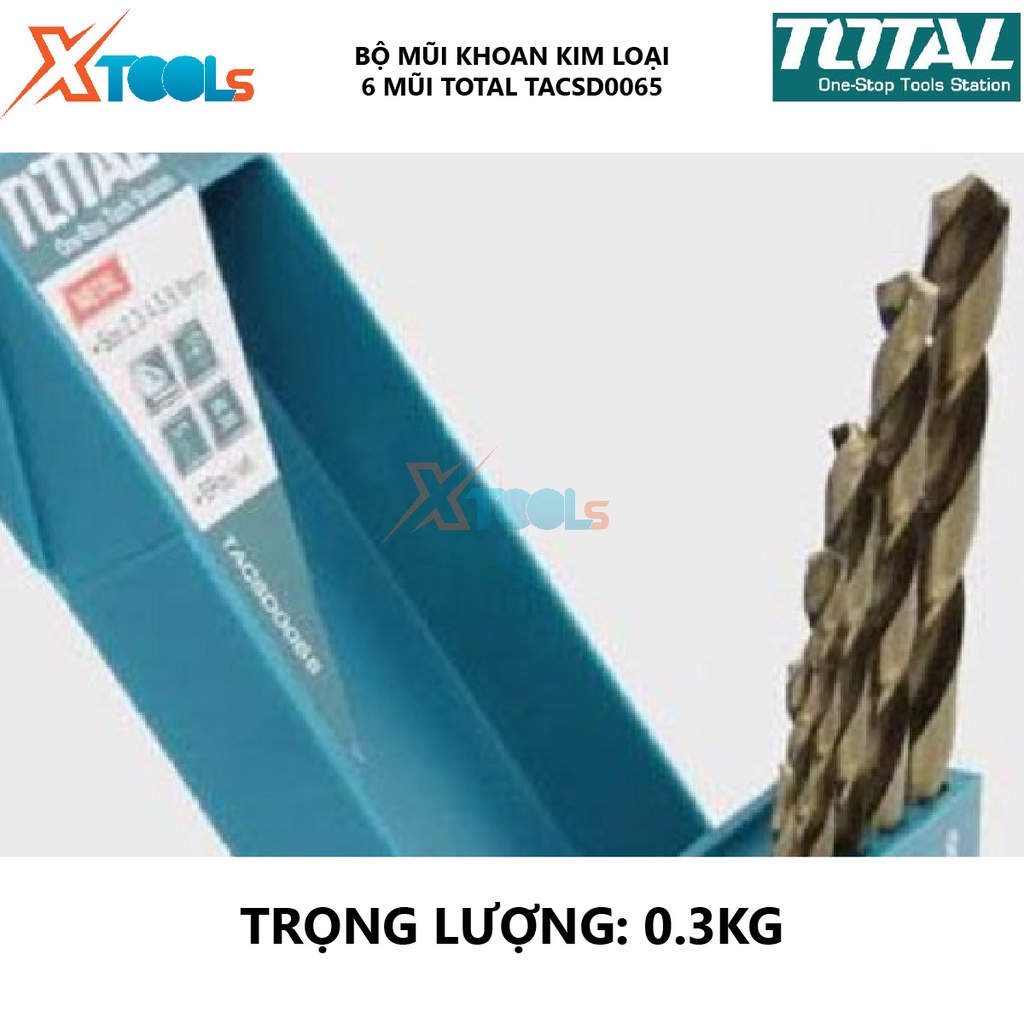 Bộ mũi khoan kim loại HSS 6 chi tiết TOTAL TACSD0065 bộ 6 dao phay ngón Có khả năng chống mòn, Hộp 6 mũi 2, 3, 4, 5, 6,