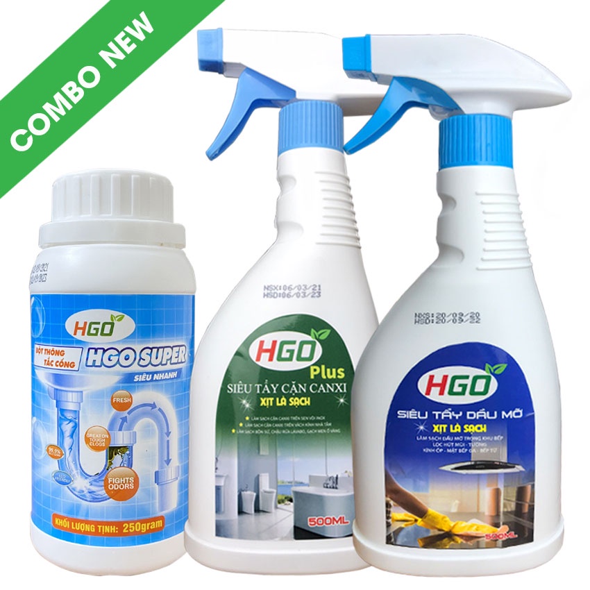 Combo 3 chai tẩy cặn canxi + tẩy dầu mỡ + bột thông cống HGO-NEW3 tiết kiệm 20%