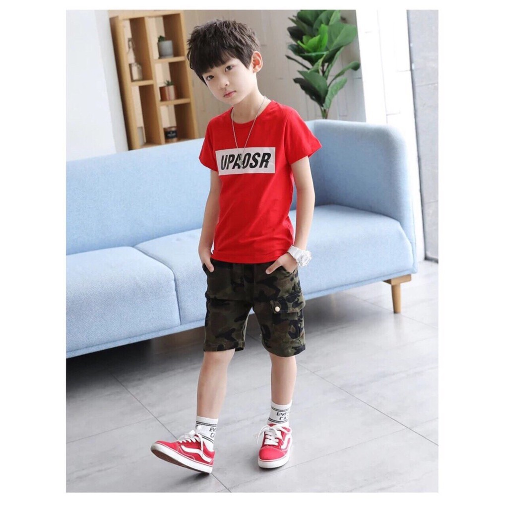 [ xả kho ] EB  Sét bộ quần áo trẻ em in hình chữ Up dành cho bé trai từ 18-28kg