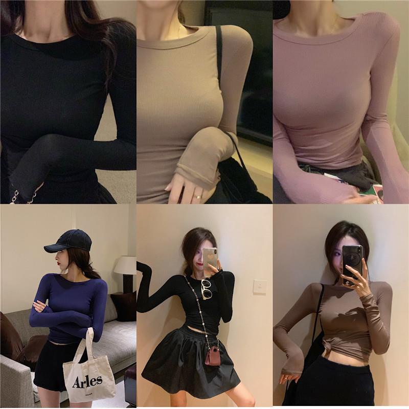 Áo Thun Tay Dài Màu Trơn Dáng Ôm Gợi Cảm Thời Trang Xuân Thu Mới Dành Cho Bạn Nữ