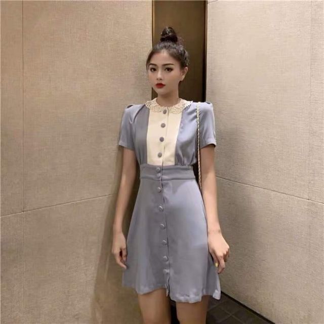 Váy xinh cổ trắng kiểu Hàn