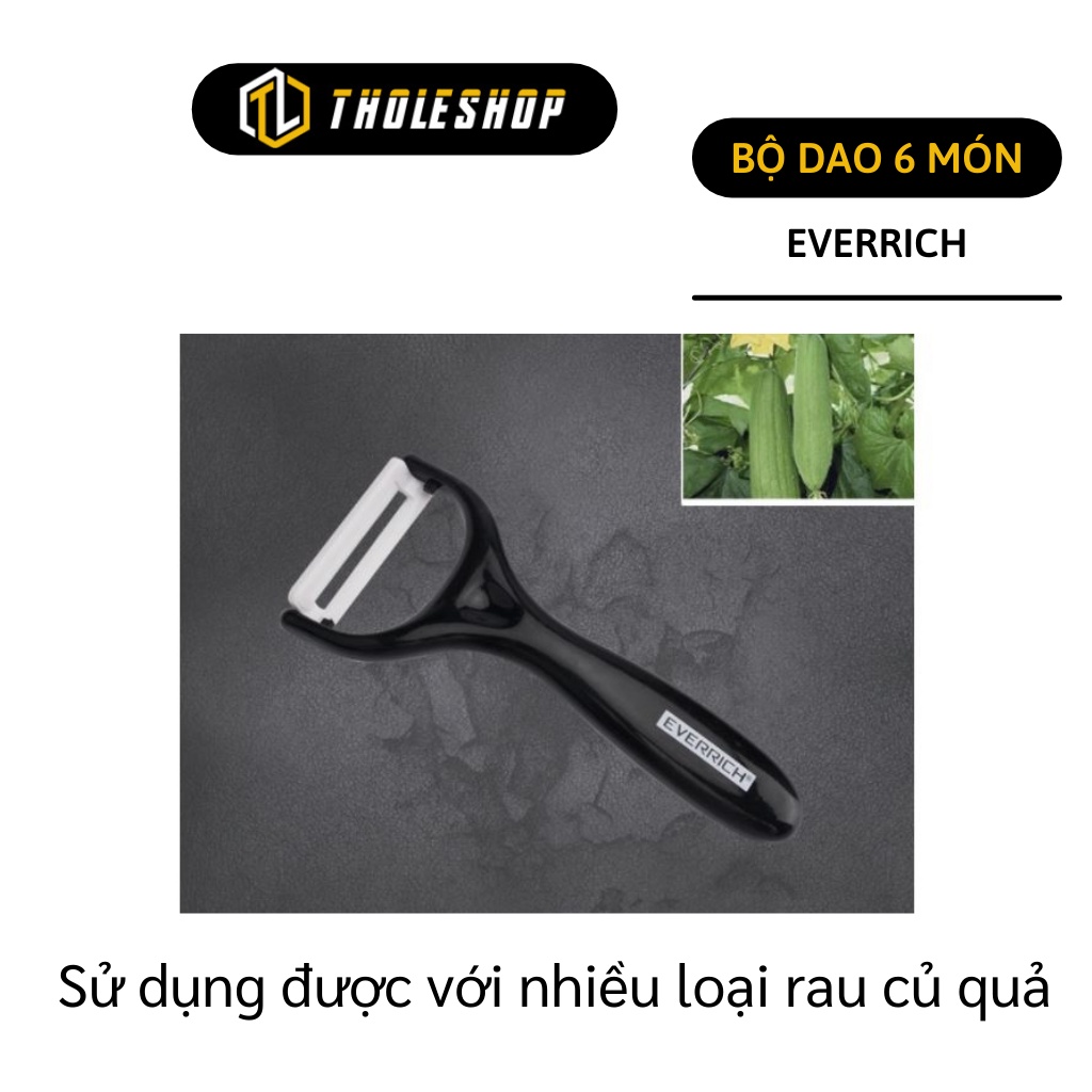Bộ Dao Nhà Bếp - Bộ Dao 6 Món EVERRICH Kéo, Dụng Cụ Gọt Vỏ Tay Cầm Chắc Chắn 8731