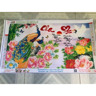 tranh đính đá tự đính con công cha mẹ df579 75 x 45
