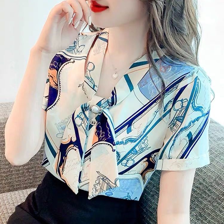 Áo Thun Tay Ngắn Chất Chiffon Hoạ Tiết In Thiết Kế Đơn Giản