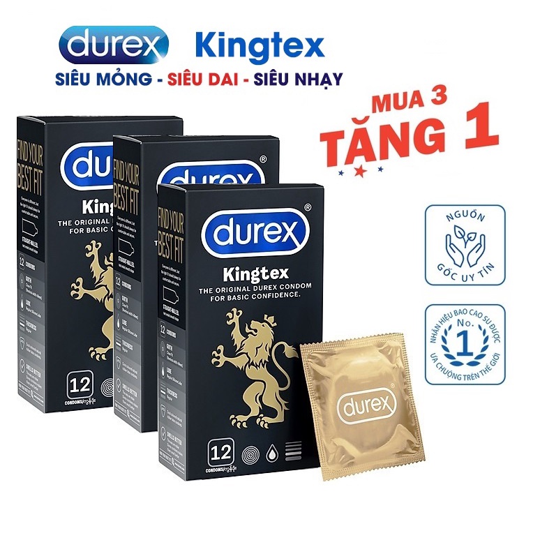 [Mua 3 Hộp Tặng 1 Hộp 12C] Bao Cao Su Durex Kingtex Chính Hãng Hộp 12C - Loại Ôm Khít, Kéo Dài Thời Gian