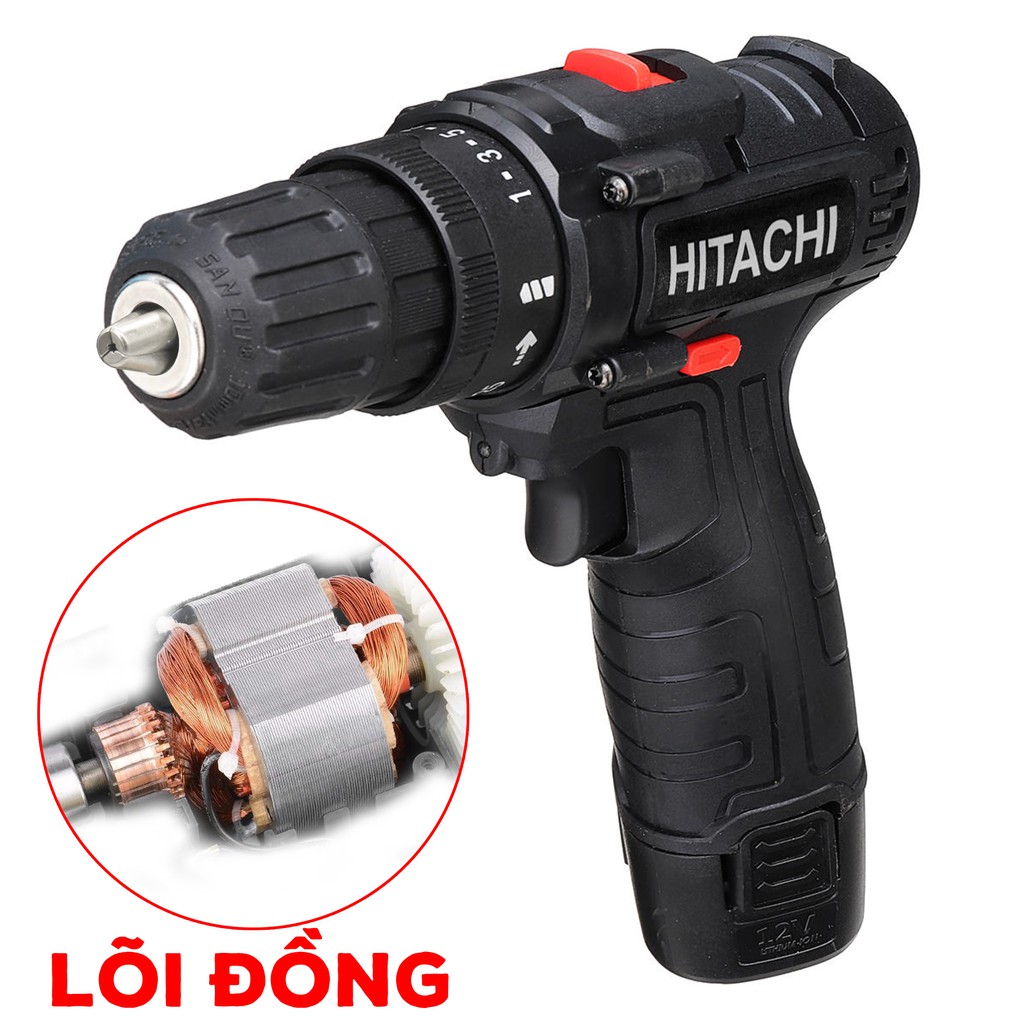 Khoan pin đa năng HITACHI 12v - máy bắt vít cầm tay HITACHI 12v - Khoan gỗ, sắt - vặn vít