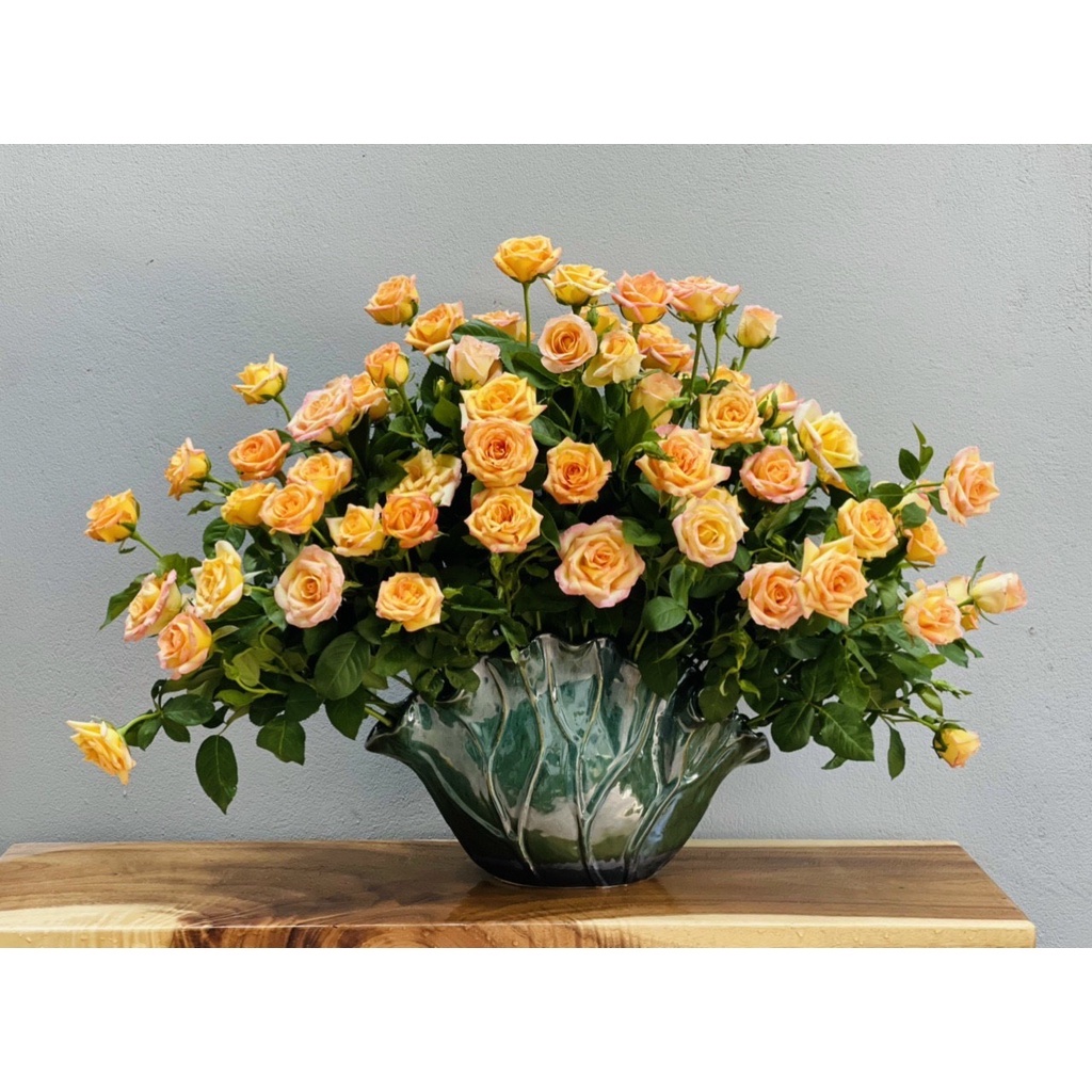 Bình Hoa Gốm Sứ Lọ Cắm Bông Hình Lá Sen Men Hỏa Biến Bát Tràng Cao Cấp