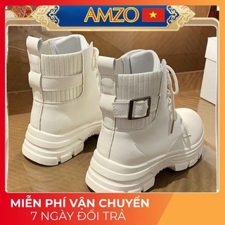Giày Boot Nữ, Giày Boot Cổ Thấp Gót Cao 3-4 Cm Siêu Đẹp Da Mềm Hai Màu Đen - Kem Trắng Hàng Cao Cấp Dạng Boot Martin VIP