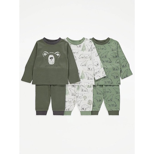 Sẵn set 3 bộ quần áo cotton dài tay xanh cho bé GEO UK