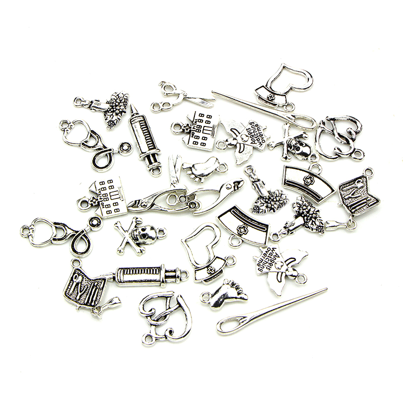 CHARMS Bộ 32 Mặt Dây Chuyền Bạc Tự Làm Trang Sức Phong Cách Tây Tạng