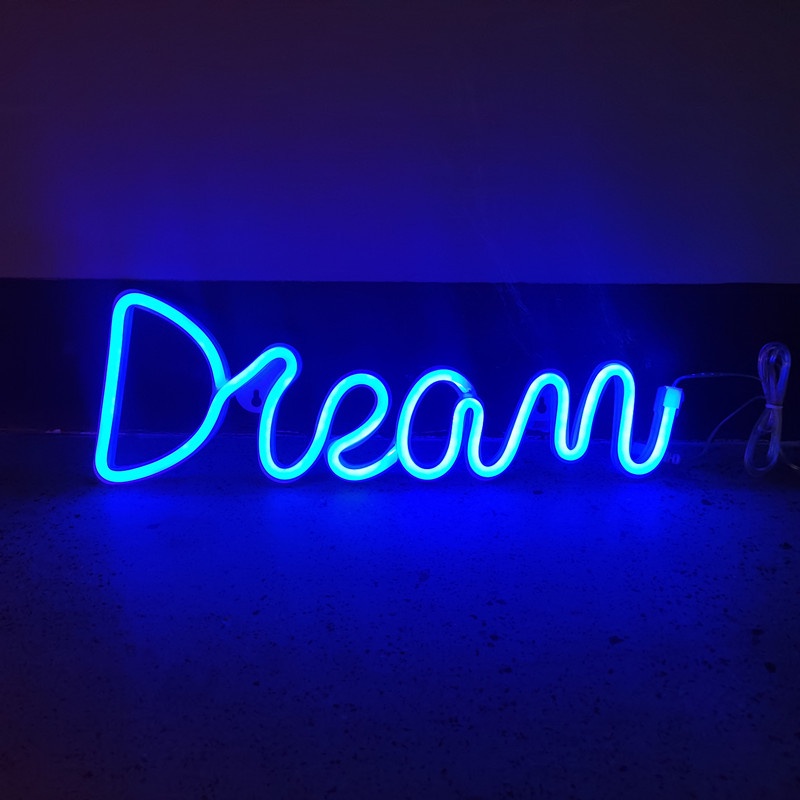 Đèn led NEON chữ Dream, decor phòng ngủ dùng pin và USB trang trí phòng ngủ - Tặng 2 móc dán