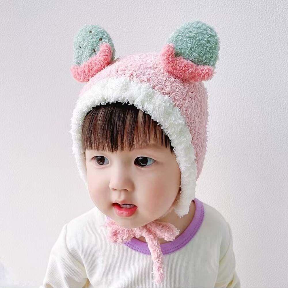 SUMU Mũ Len Trùm Tai Đính Quả Bông Dễ Thương Cho Bé