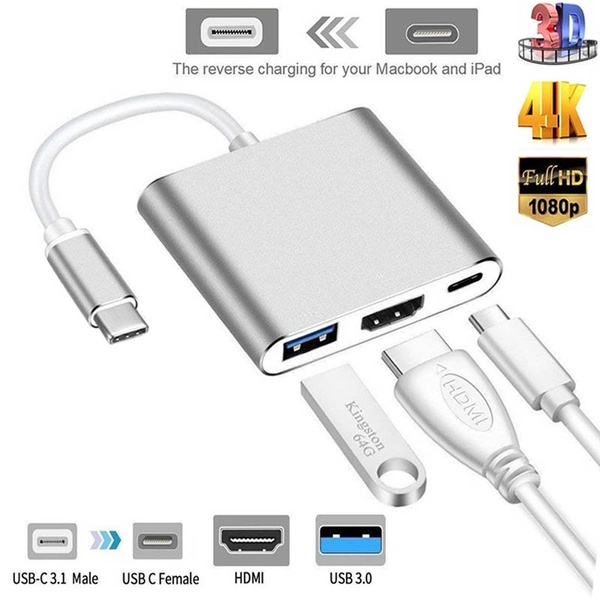 Cáp Chuyển Đổi Usb Type C Sang Hdmi 1080p / 4k Với Cổng Usb 3.1 Cho Macbook Ipad Air Iphone 6 6s 7 7plus