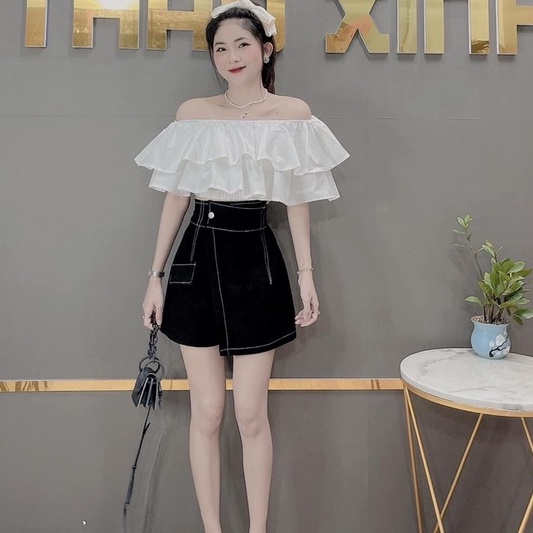 Set Trễ Vai Bèo Tầng Mix Quần Sooc | BigBuy360 - bigbuy360.vn