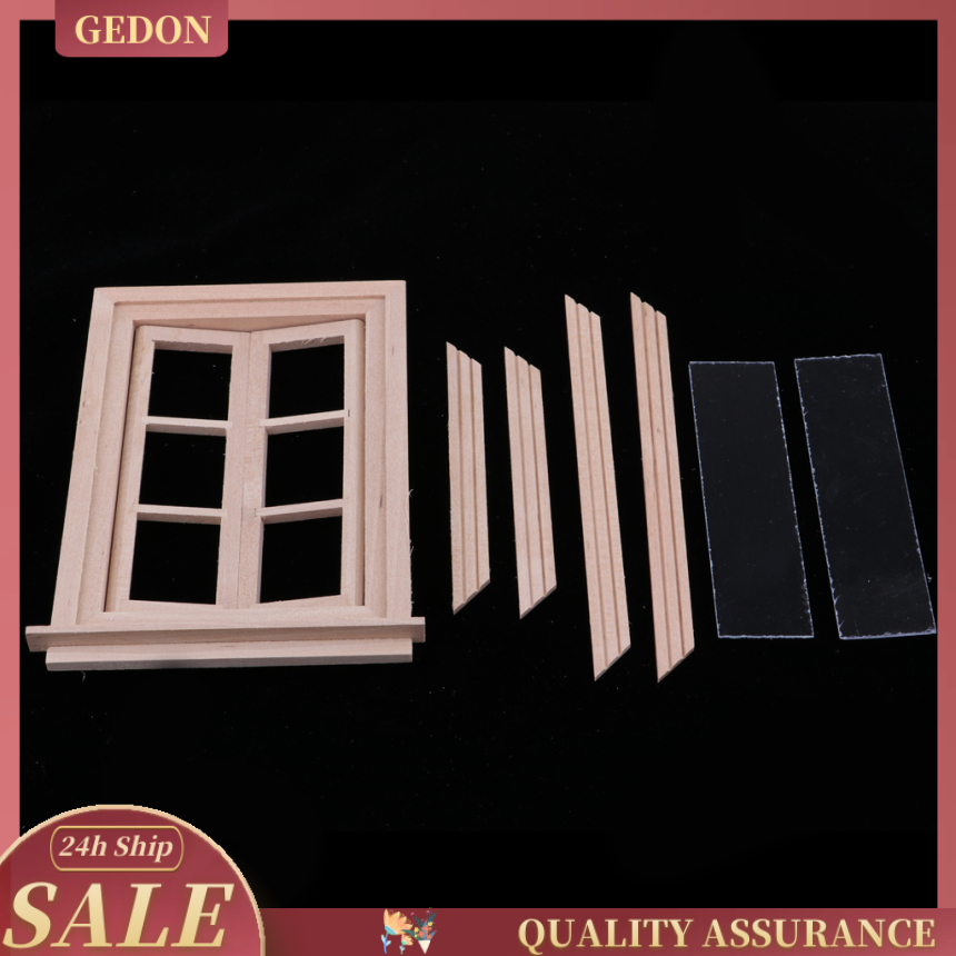 Unpainted 1/12 Dolls House Miniature Wooden Movable 6 Pane Double Window Model DIY Accessories Collections